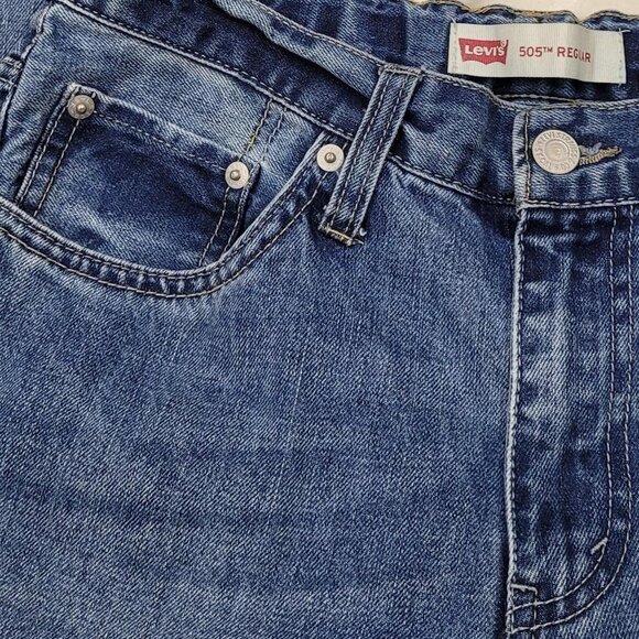 Levi's 505 Husky Blue Denim Jeans 10 | Adjustable Waist Flaws - Picture 2 of 6